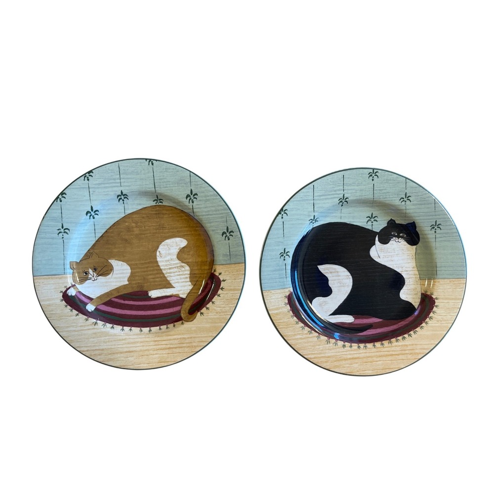 Warren Kimble Sakura Cat Collection Stoneware Plates Set of 2 Folk Art 8 inch